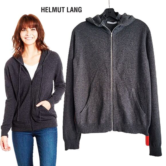 HELMUT LANG NEW Minimalist AURORA Oversized 100% Cashmere Hoodie Cardigan S - Picture 1 of 12